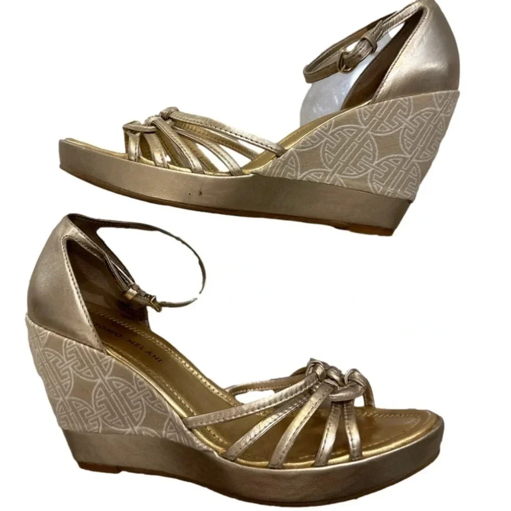 Antonio Melani Skylar Gold Wedge Open Toe Women’s Sandals Size 8.5
